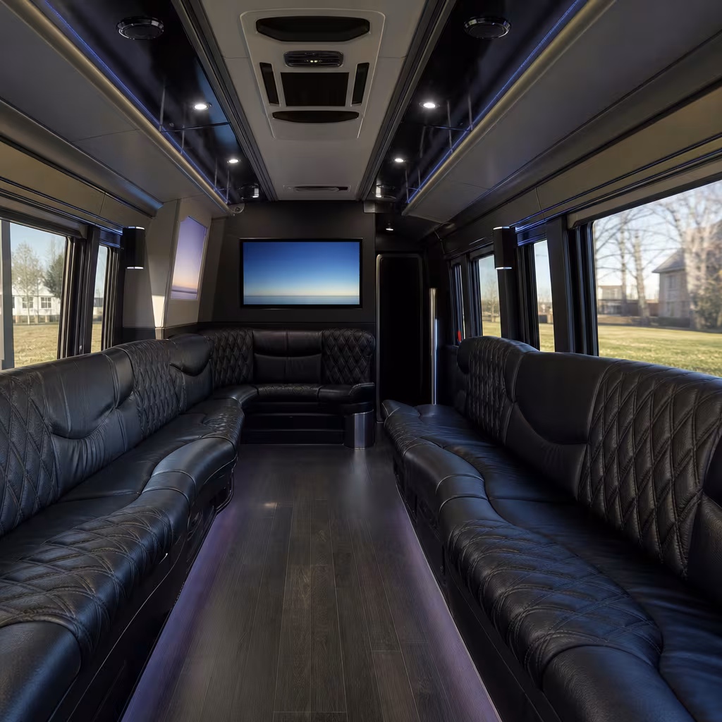 Passenger watching the San Jose scenery during a regional party bus road trip