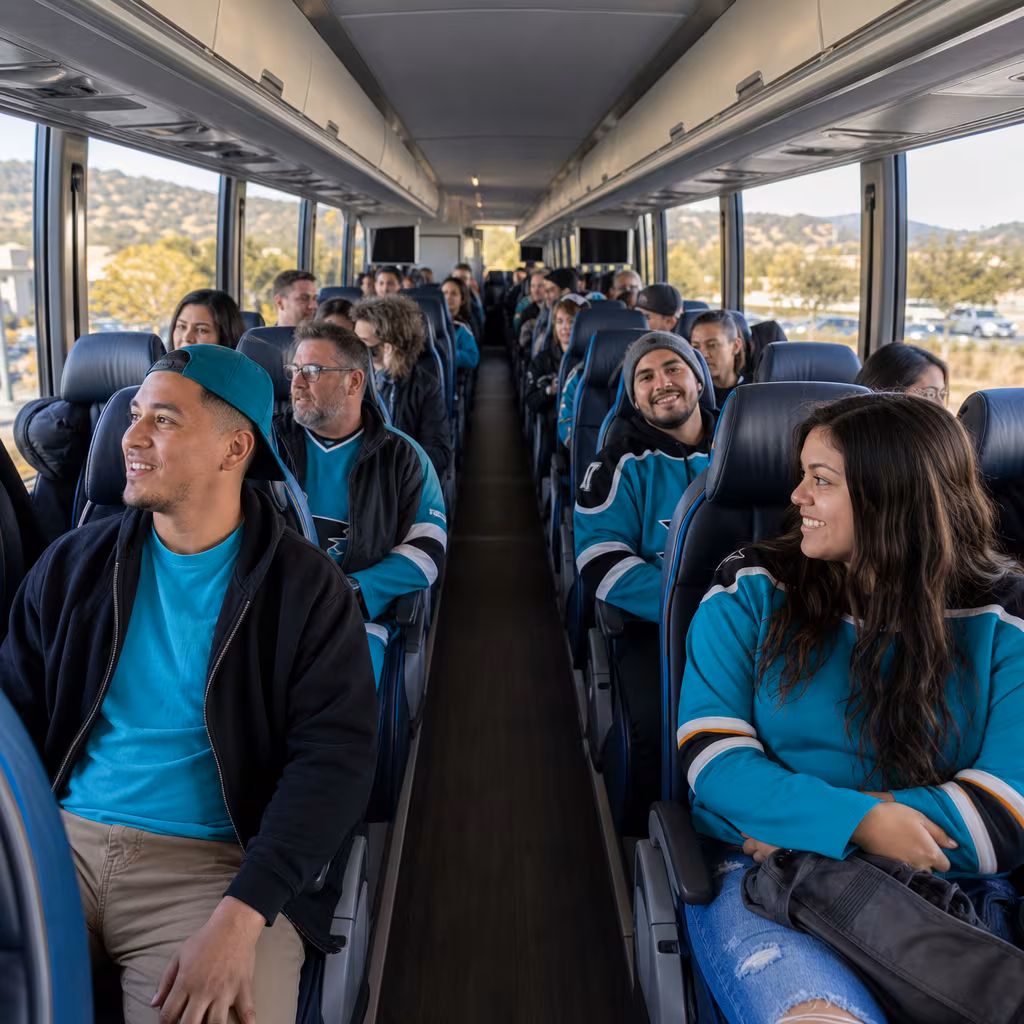 Passenger seating aboard a San Jose party bus rental