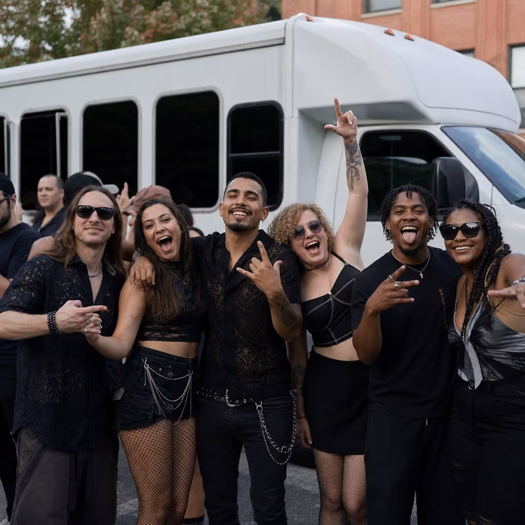 Black Mercedes Sprinter van staged for an San Jose Concert Transportation group