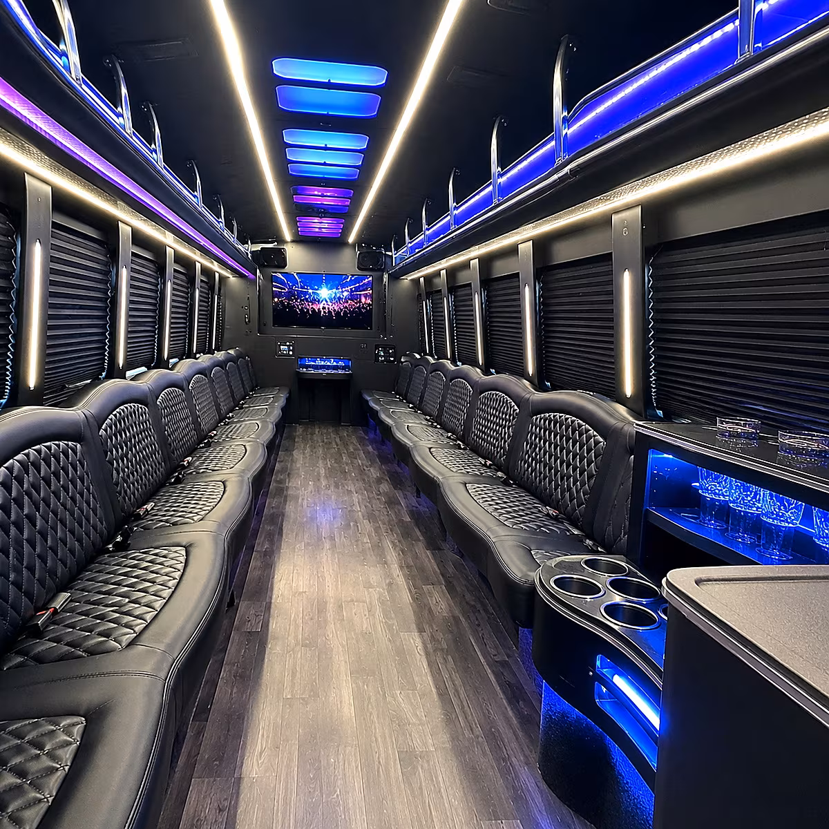 San Jose Birthday, Sweet 16, & Quinceañera Transportation party bus interior