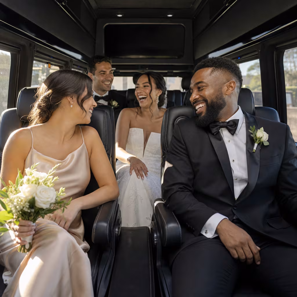 Black Mercedes Sprinter van staged for an San Jose Wedding Transportation group