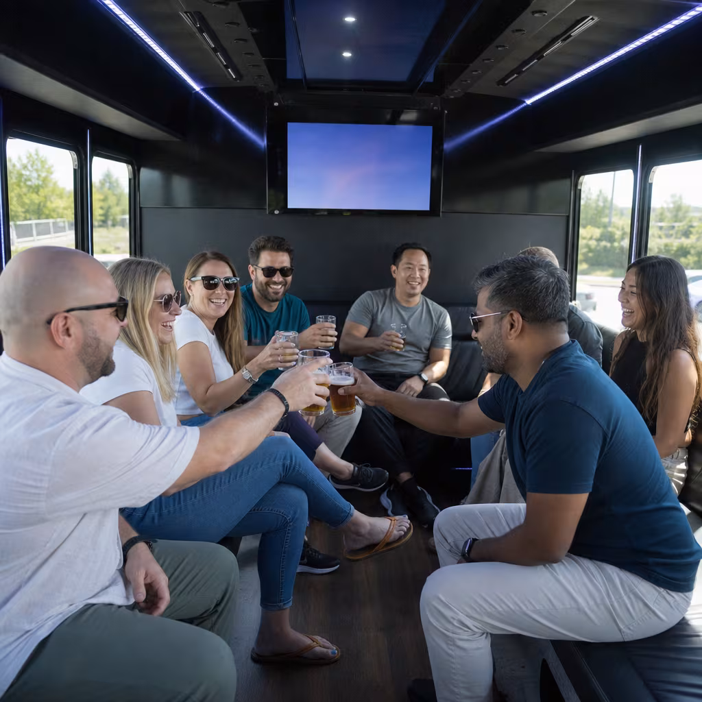 Black Mercedes Sprinter van staged for an San Jose Winery & Brewery Tour Transportation group